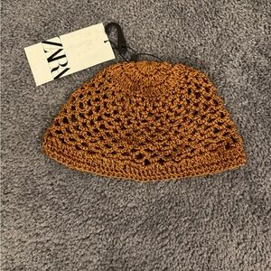 ZARA Crochet Mesh Beanie in Rust Orange